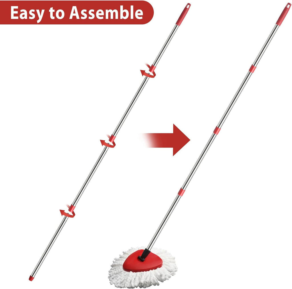 OCedar EasyWring Spin Mop Replacement Set - 2 Mop Heads, 1 Base & Adjustable Handle (30-58in) - White