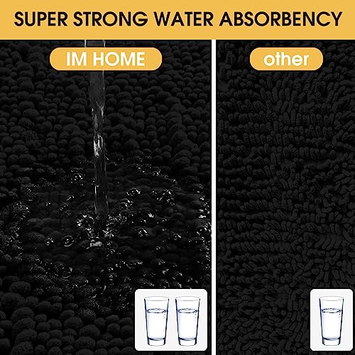 ACCUMTEK 3-Piece Extra Large Black Chenille Bath Mat Set Non-Slip