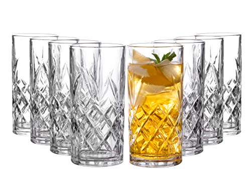 Royalty Art Hiball Tall Highball Glasses Set of 8, 12 oz Drinkware - Elegant Textured Design