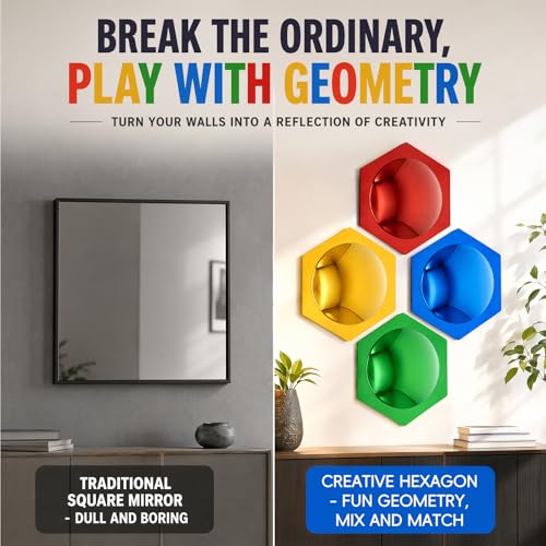 4-Piece Hexagon Sensory Bubble Mirror Set for Kids Playroom Wall Decor