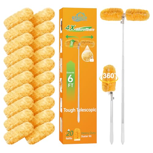 6 ft Extendable Microfiber Duster Kit with 20 Refill Pads & 360° Swivel Head
