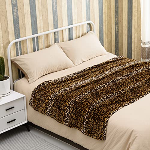Leopard Print Fleece Throw Blanket, 50x40 Inch Soft Flannel for Bed and Sofa