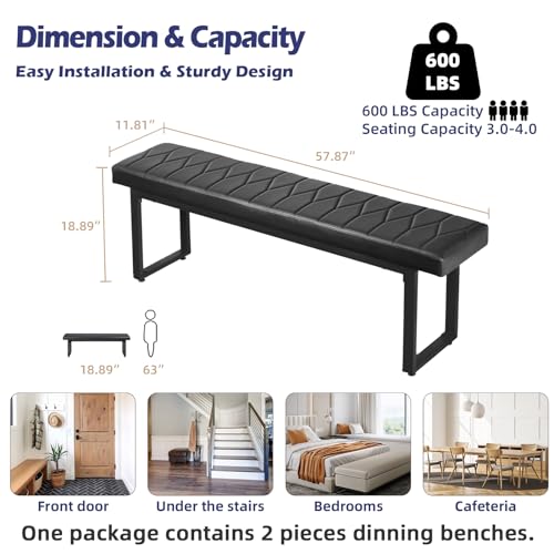58-Inch Padded Faux Leather Bench Set of 2 - Modern Cushioned Dining Bench