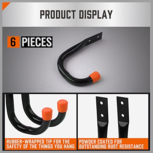 6-Pack Heavy Duty Metal Wall Hooks for Garage Storage and Organization