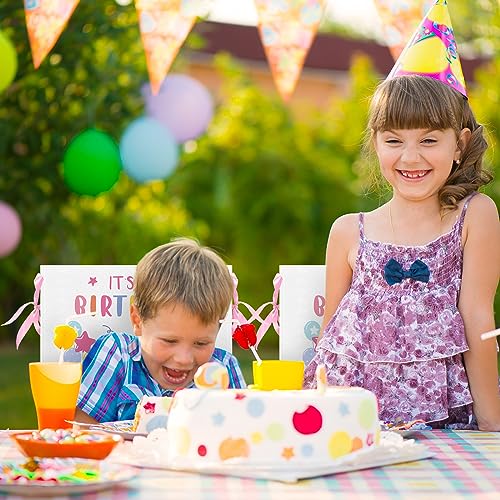 Birthday Chair Covers - 2 Pack Kids Decor with Ribbons & Cake Design
