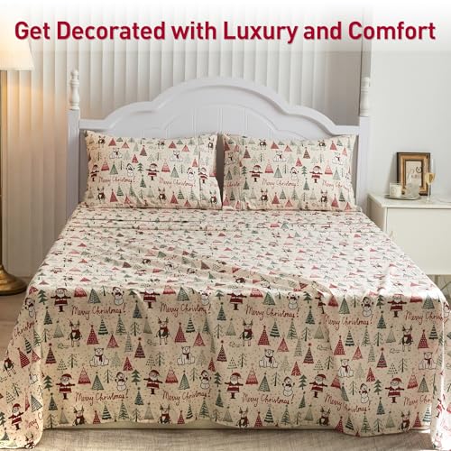 Drozeeo Santa Claus Pine Full Christmas Sheet Set - 4-Piece Microfiber Bedding