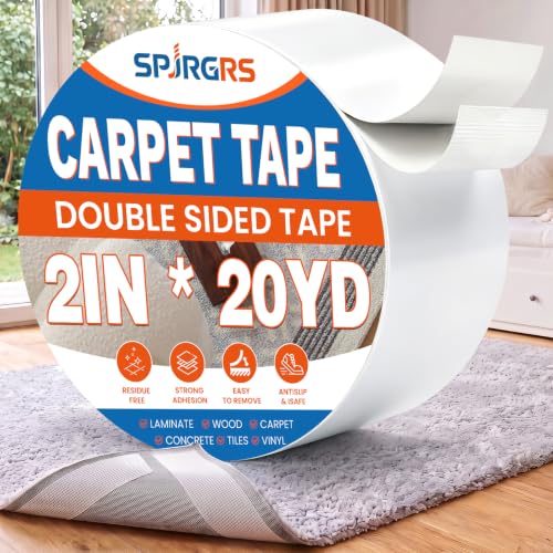 Heavy Duty Double Sided Rug Tape - 2 Inch x 60 Feet Anti-Slip Adhesive