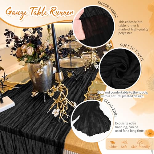 Showgeous 20 Pack Black Cheesecloth Table Runner 17 x 108 Inches (1.7 ft x 9 ft)