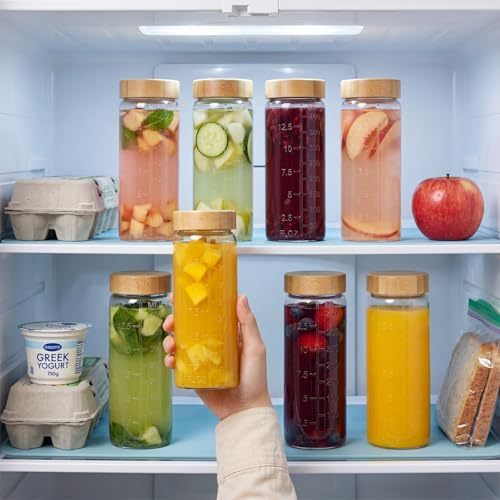 16 oz Glass Juice Bottles with Airtight Bamboo Lids - 3 Pack Reusable Jars