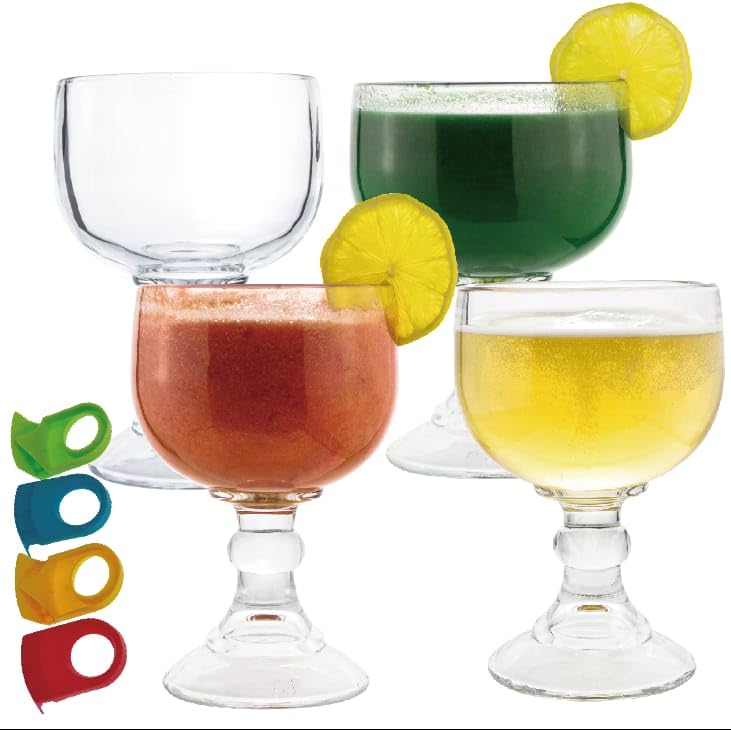 Chefcaptain Classic 21.5 Oz Margarita & Cocktail Glass Set of 4 with Color Clips