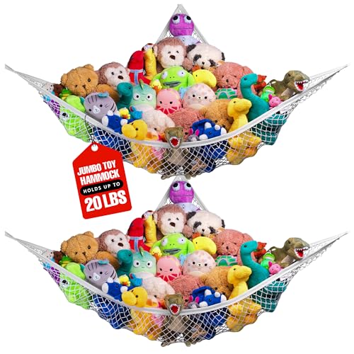 Stuffed Animal Hammock 2-Pack - Corner Mesh Toy Organizer for Kids Room
