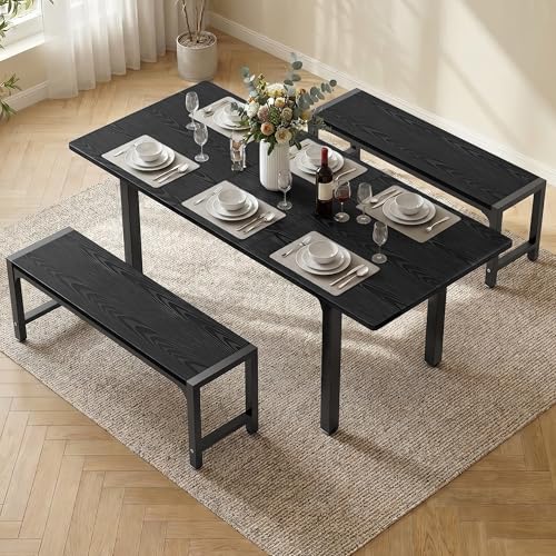 Ahomly 63" Extendable Dining Table Set with 180° Flip Leaf - Black