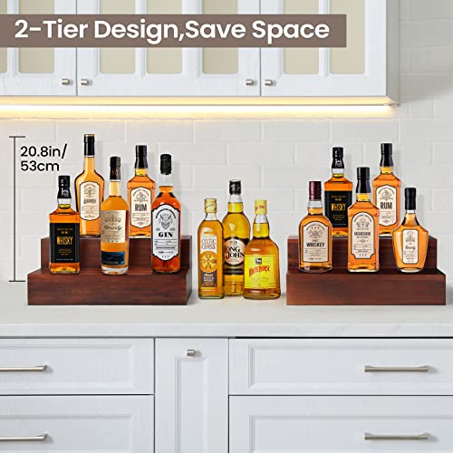 2-Tier Rustic Wood Liquor Bottle Display Shelf for Home Bar Organization