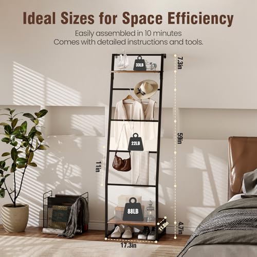 6-Tier Blanket Ladder Shelf, Wall-Leaning Metal Rack for Towels and Throws
