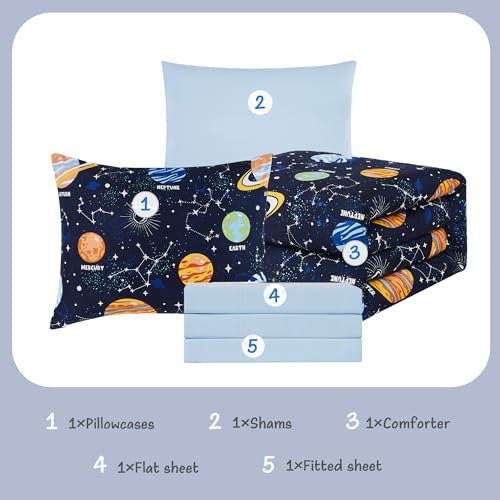 Glow in the Dark Space Twin Bedding Set for Boys - 5 Piece Comforter Set