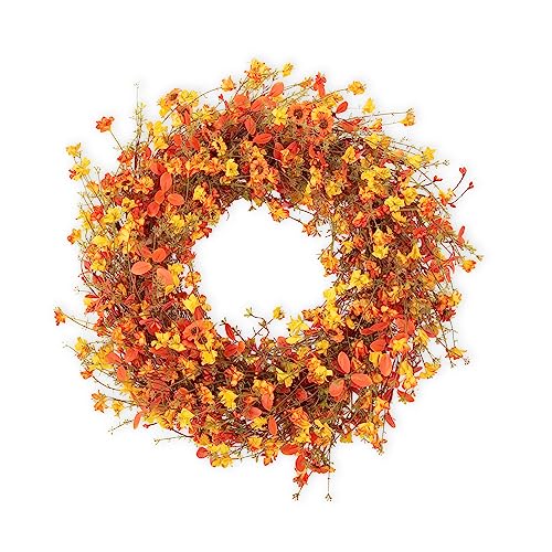 22-Inch Boho Farmhouse Fall Wreath with Wildflowers for Front Door
