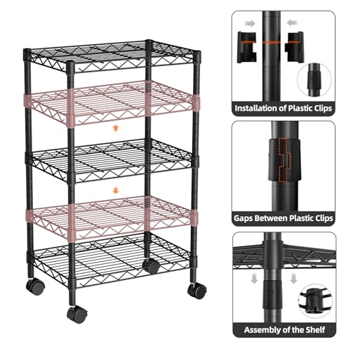 3-Tier Metal Wire Storage Shelf Unit with Wheels Adjustable Shelving