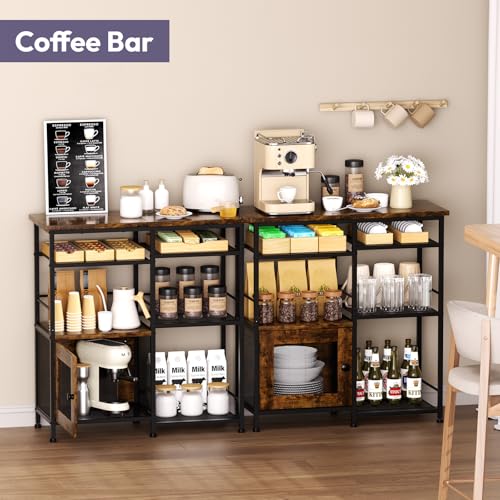 Rustic Farmhouse Coffee Bar Cabinet with Storage and Mesh Shelf