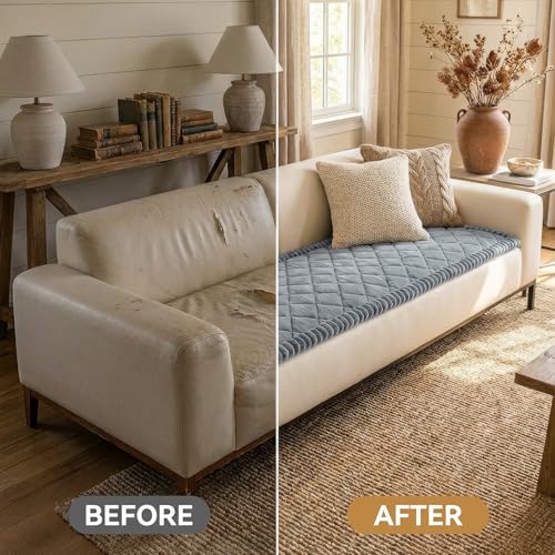 Non-Slip Pet Couch Cover - Washable Plush Sofa Protector (Grey, 27.6" x 59")