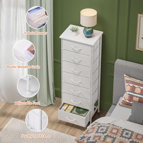 Fixwal Tall Narrow White Fabric Dresser with 7 Drawers - 11.8"D x 15.7"W x 47.2"H Storage Organizer