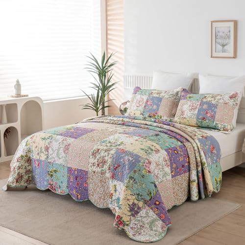 YAYIDAY 100% Cotton Oversized King Patchwork Quilt Set - 120x118 Bedspread