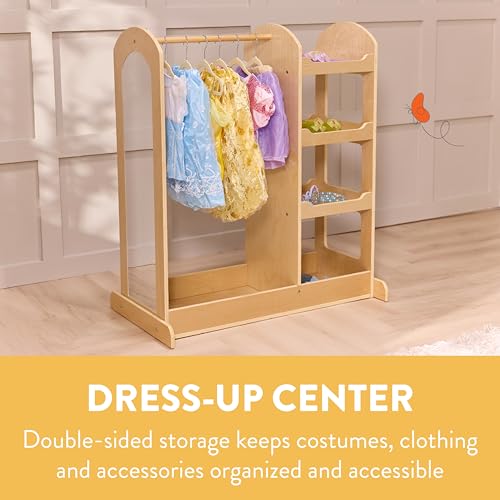 Double-Sided Kids Dress-Up Center with Mirror and Storage Rack
