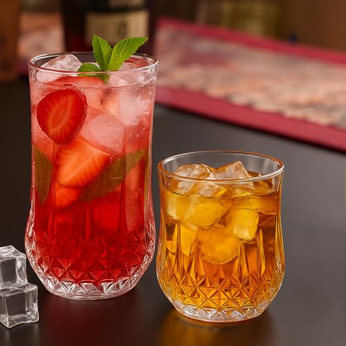 8-Piece Glassware Set, Clear Ribbed Drinking Glasses for Water and Cocktails