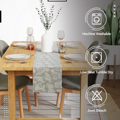 Encasa XO Floral Cotton Table Runner 13x59 in Grey - 4 Seater