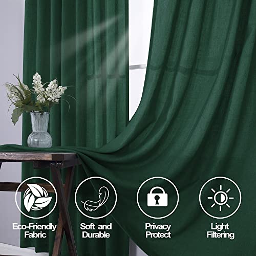 Mrs.Naturall Emerald Green Linen Curtains 8FT, 52x96 Inches, Pack of 2