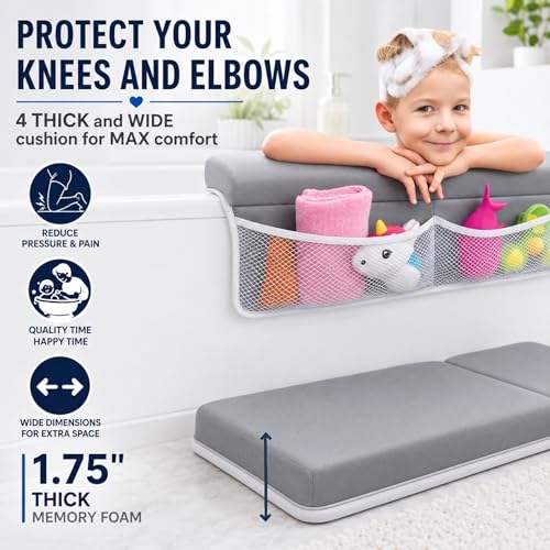 Baby Bath Kneeler and Elbow Rest Set with Storage Pockets, Non-Slip
