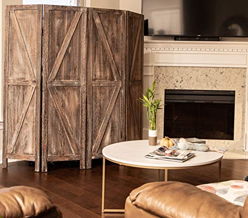 4-Panel Solid Wood Room Divider – Rustic Barn Door Folding Privacy Screen