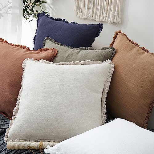 Foindtower Boho Linen Fringe Throw Pillow Covers Set of 2 - 20x20 Inch