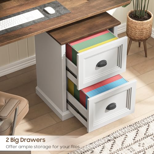 2-Drawer Farmhouse File Cabinet, White Wooden Under Desk Printer Stand