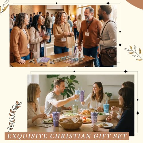 Light Morandi Christian Christmas Gift Set with Bible Verse Cups, Notebooks, Pens & Keychains - 48 Pack / Holiday Religious Gifts