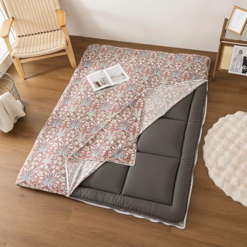 100% Cotton Futon Cover with Zipper – Soft & Machine Washable (Twin, Red Toned Flower)