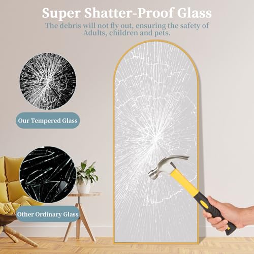 Arched Full Body Mirror with Stand - 58" x 19" Gold Aluminum Frame Floor Mirror
