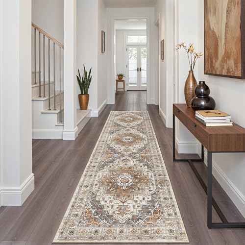 Washable Vintage Hallway Runner Rug 2x8 Ft - Non-Slip Low-Pile Carpet