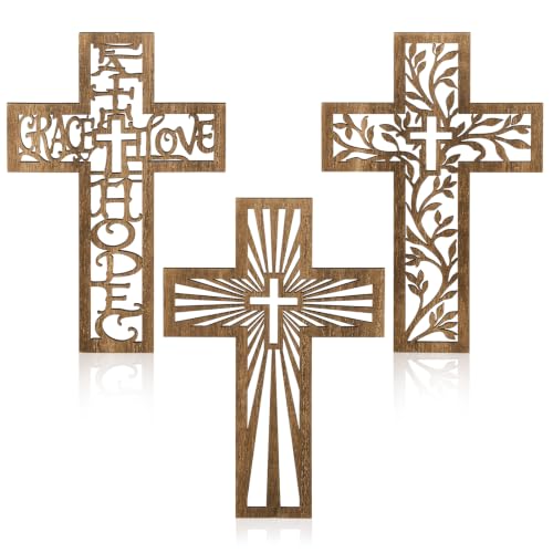 3-Piece Wooden Cross Wall Decor Set, 12-Inch Decorative Christian Wall Art