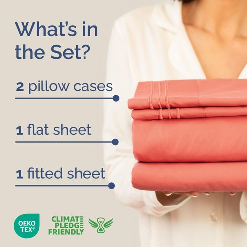 Full XL Bed Sheet Set by Hotel Luxury | 4-Piece Soft, Breathable & Cooling Bedding - Deep Pockets, Coral