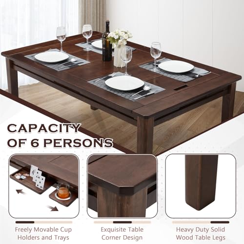 63-inch Solid Wood Board Game Table with Removable Dining Top