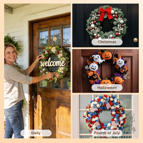 Heavy-Duty Adhesive Wreath Hanger 2-Pack - Front Door Metal Hook, Gold