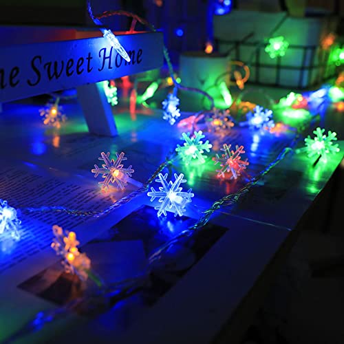 Dazzle Bright 2 Pack Snowflake String Lights 100LED 50ft Battery Operated Multicolor 8 Modes Indoor Outdoor