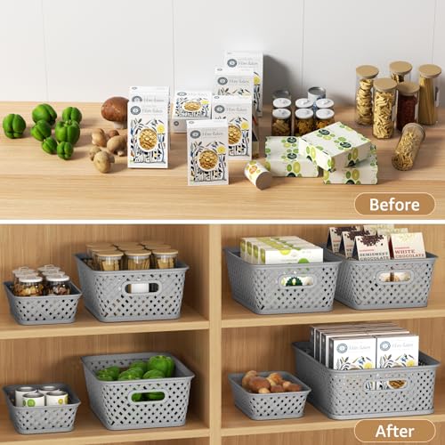 3 Pack Plastic Storage Baskets Large Grey Woven Storage Bins