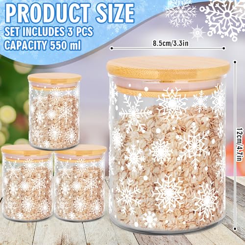 Christmas Snowflake Glass Storage Jars with Airtight Bamboo Lids – 3-Piece Candy & Cookie Canisters
