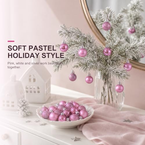 Pink Mini Christmas Ornaments Pack of 24 - 1.18 Inch Shatterproof Holiday Decor
