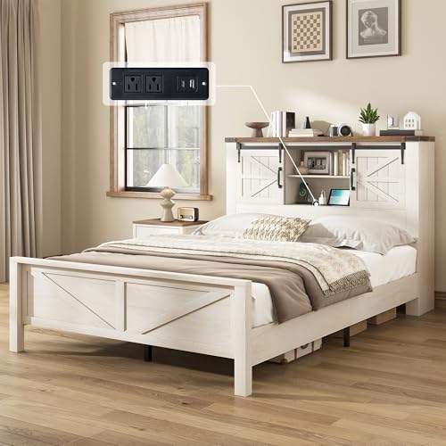 4-Piece Farmhouse Bedroom Set with Full Bed, Bookcase Headboard and 3 Dressers