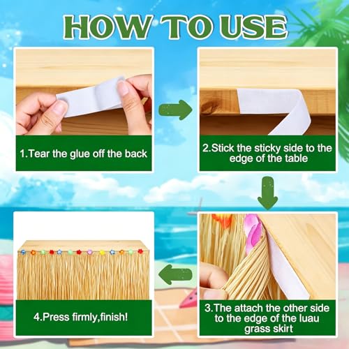 Grass Table Skirt for Luau Party Decorations, 72.8 x 29.5 Inch Tropical Decor