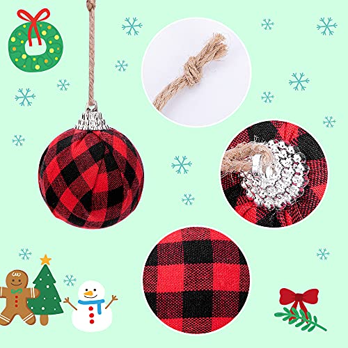 Red Black Plaid Buffalo Fabric Christmas Ornaments 16 Pack - 2.16" Hanging Decor