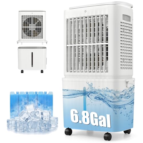 Evaporative Air Cooler, 6.8 Gal Swamp Cooler with 120° Oscillation