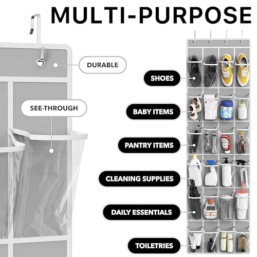 Simple Houseware 24 Pocket Clear Over the Door Shoe Organizer Gray